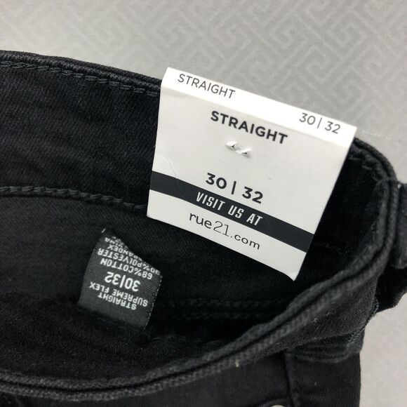 New Rue21 Jeans Premium Straight Leg Black Patch Distressed Size 30/32 Men - Picture 7 of 12